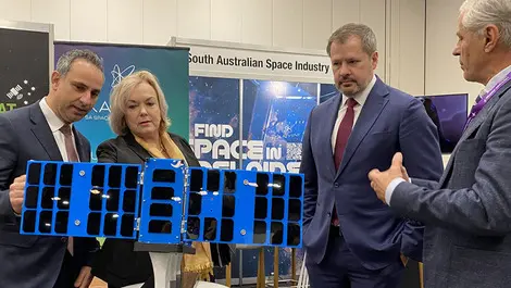 From left enrico palermo  head of the australian space agency  new zealand minister for space and science  innovation and technology judith collins  hon ed husic mp minister for industry and science and smartsat cr