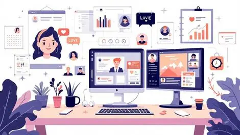 Digital marketing workspace influencer profiles social media icons content creation australian agency collaboration