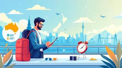 Modern business traveler planning corporate trip australia new zealand ai sustainability