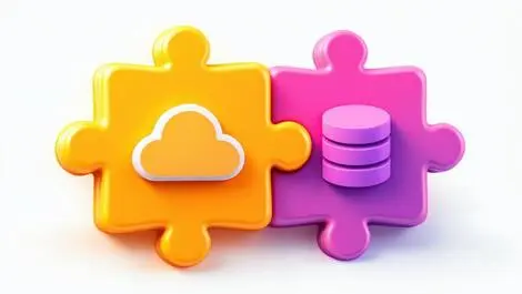 Interlocking 3d puzzle pieces cloud database data integration partnership
