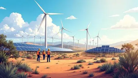 Australian renewable energy wind turbines solar panels workers inspection