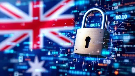 Realistic padlock digital data streams australian flag data security concerns