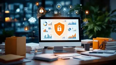 Professional office workspace computer charts automations secure folders data security enhancements