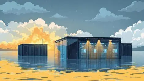 Data centre flooded storm clouds digital infrastructure climate risks