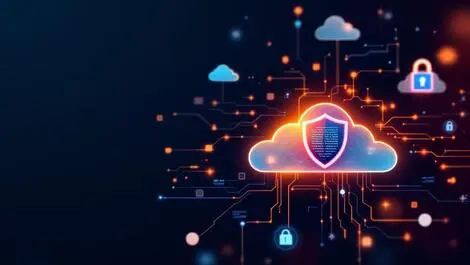 Illustration cloud icons shield symbols secure data streams advanced security