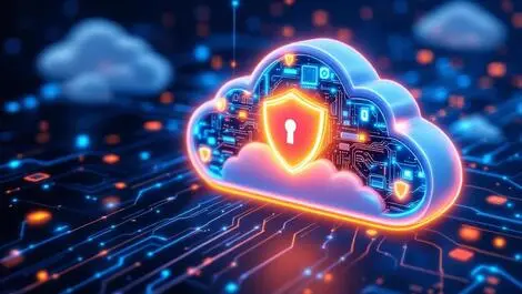 Ai powered cloud security shields circuitry modern technology illustration