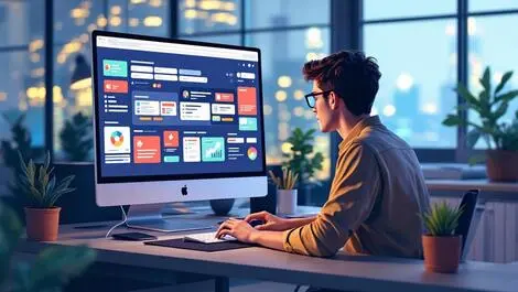 Young australian web designer working modern sydney office creative digital layouts