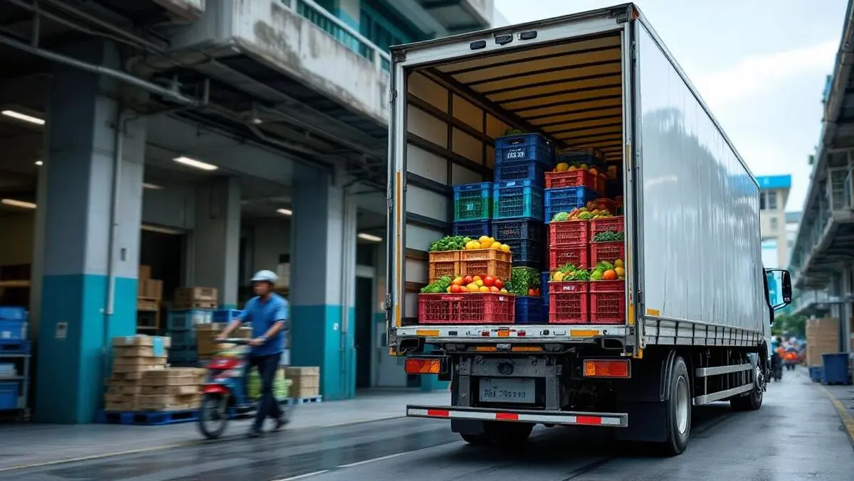 Refrigerated truck unloading warehouse southeast asia fruits vegetables temp sensor