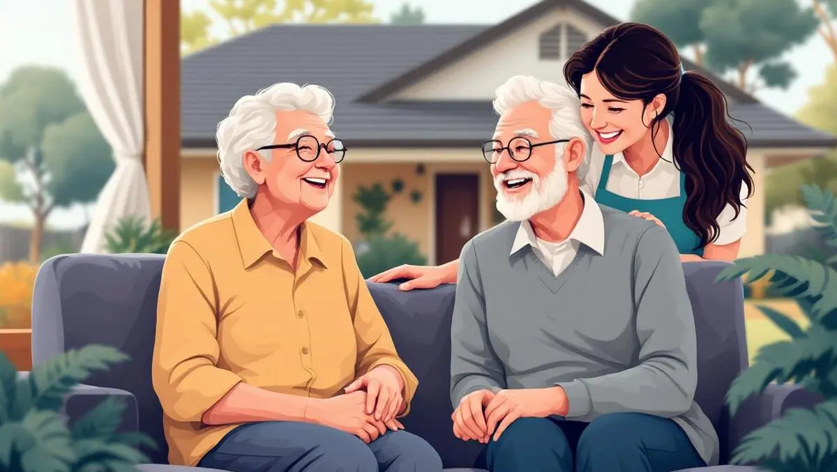 Older australian couple supported by friendly australian support worker at home