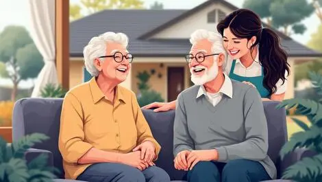 Older australian couple supported by friendly australian support worker at home