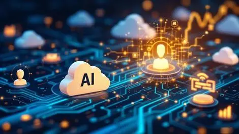 Detailed illustration streams data flow between cloud servers ai agents