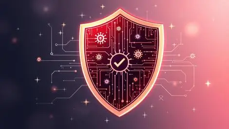 Digital shield blocking virus icons illustration strong malware protection tech env