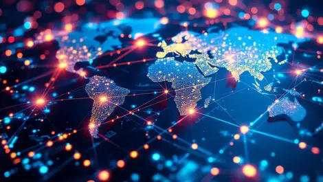 Illustration interconnected global data centers glowing fiber optic cables ai exchange