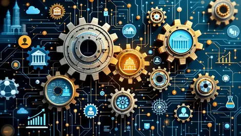 Efficient business process automation gears cogs industry icons ai technology