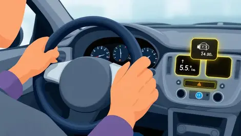 Realistic car interior driver gripping wheel dashboard alertness sensor technology