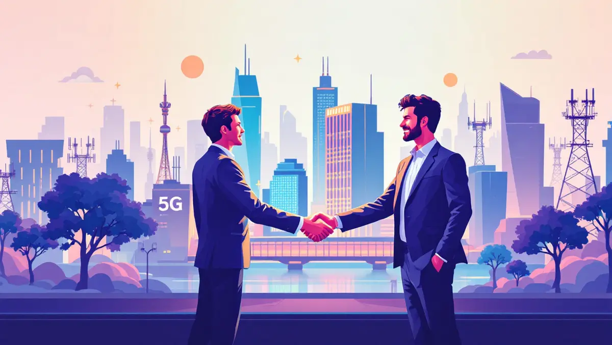 Business professionals handshake futuristic australian city 5g network