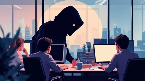 Modern australian office distracted employees cyber threat shadow