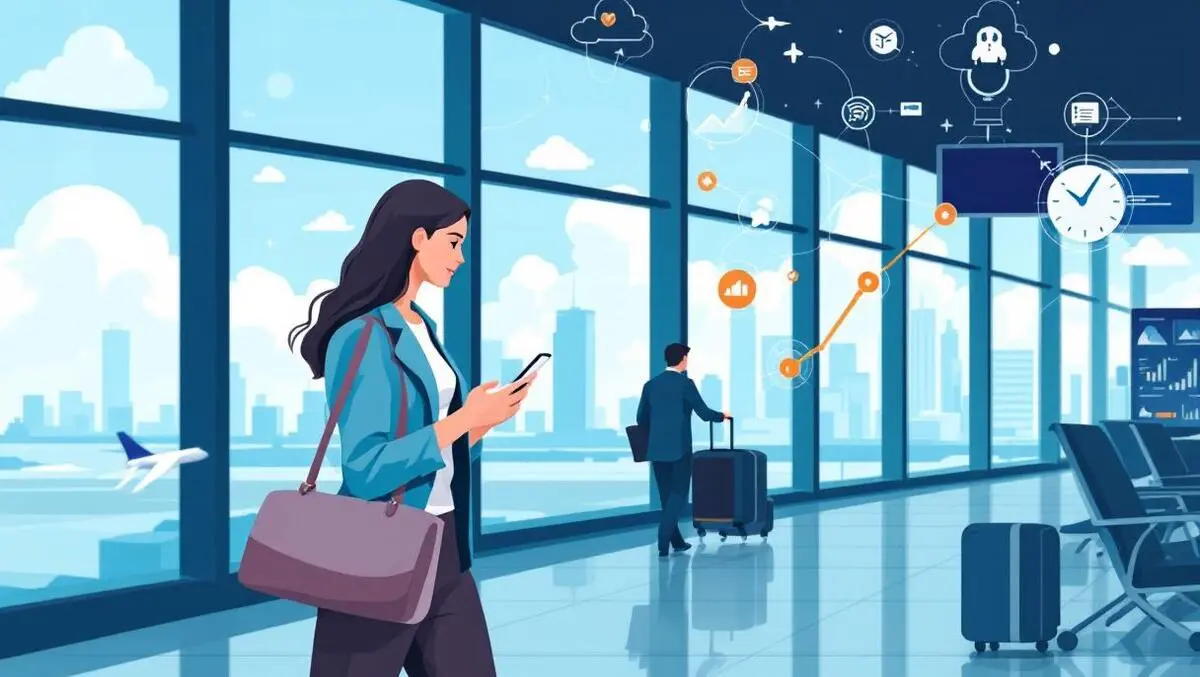 Modern business traveler airport smartphone data analytics expense management