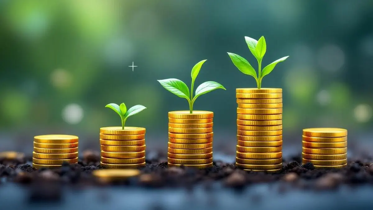 Venture capital investment stacks coins growing plant sprouts healthcare fintech enterprise icons