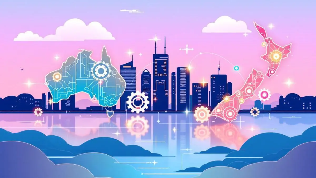 Australian new zealand skylines clouds server icons gears it automation