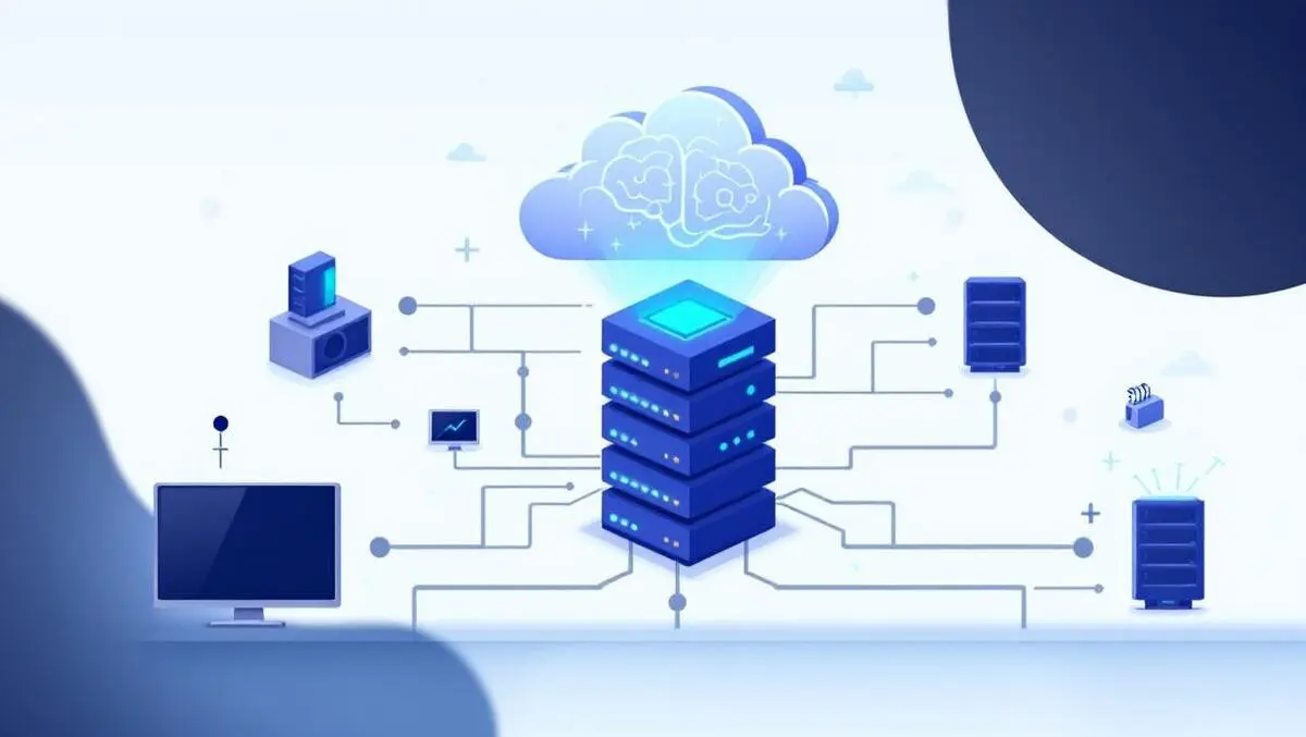 Interconnected servers computer monitors ai brain cloud smart automation it operations