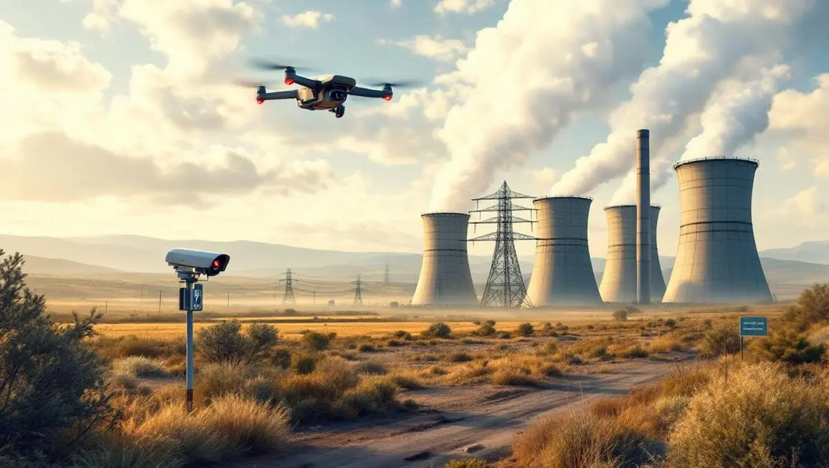 Drones flying near power plant security cameras barriers australia