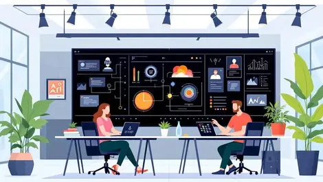 Australian office workers collaborating ai tools modern open plan workspace