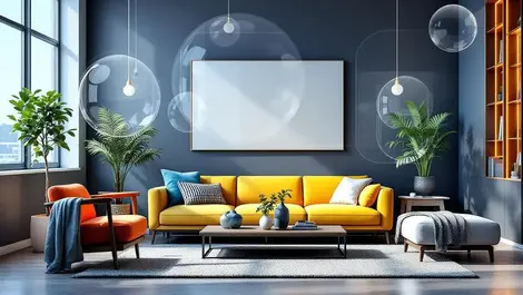 Modern living room sofa coffee table transparent 3d furniture overlays