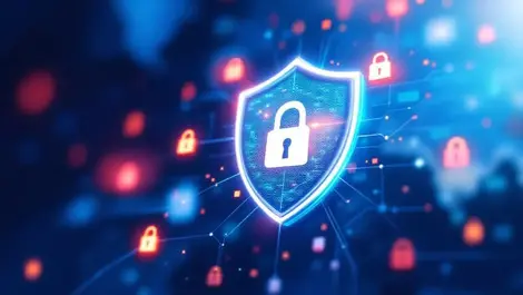 Secure digital web shield interconnected nodes padlocks risk management online