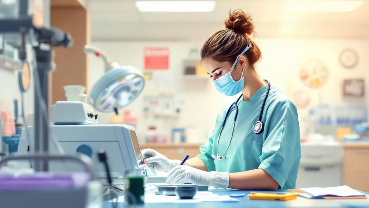 Healthcare professional inspecting medical equipment modern clinic illustration