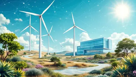 Wind turbines solar panels modern office digital automation data au