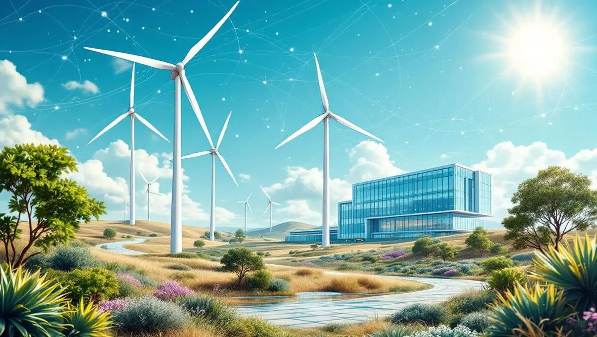 Wind turbines solar panels modern office digital automation data au