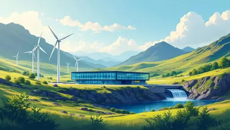 Modern data centre scottish landscape clean energy wind hydro power