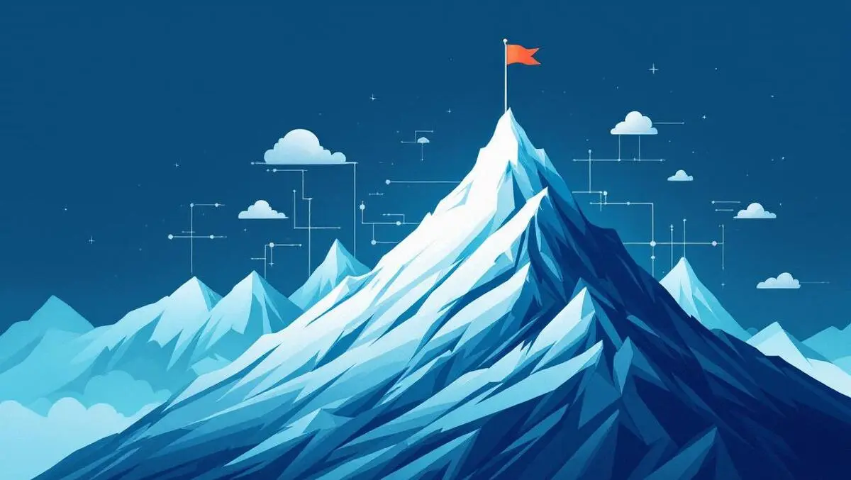 Mountain peak flag summit digital connectivity workflow business success