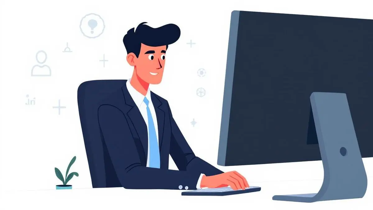 Professional business attire computer job search ai digital icons smart technology