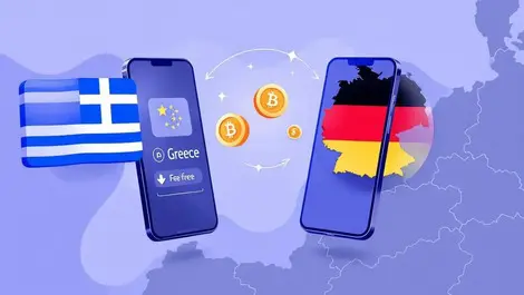 Smartphones exchanging digital coins greece germany instant fee free payments