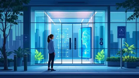 Modern building entrance facial recognition security seamless entry southeast asia