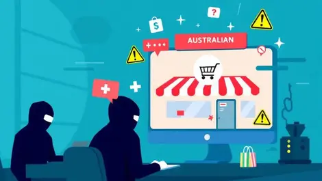 Digital illustration australian store computer screen shopping cart cyber threats