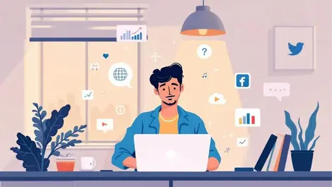 Busy australian home service worker laptop automation social media growth charts