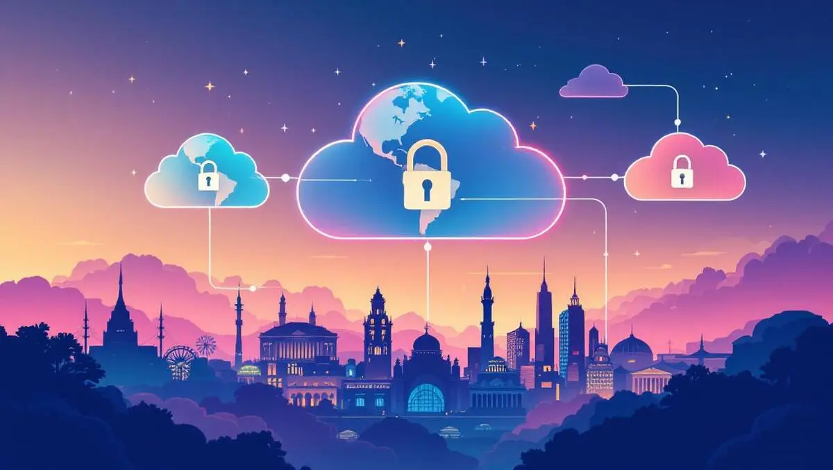Latin america cloud integration security digital locks landmarks illustration