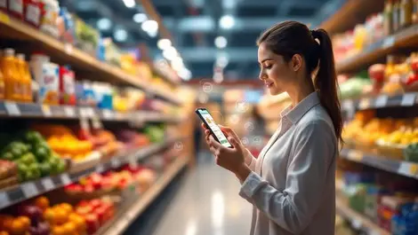 Shopper smartphone real time personalized offers in supermarket aisle
