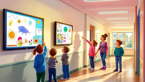 Modern ni primary school corridor digital art displays apple tv