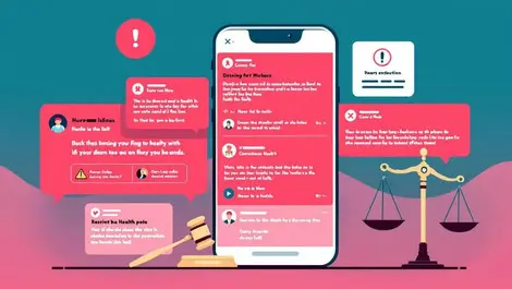 Health social media restrictions warnings law gavel flat design