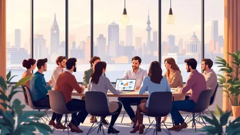 Nz small business workshop flat illustration modern office scene