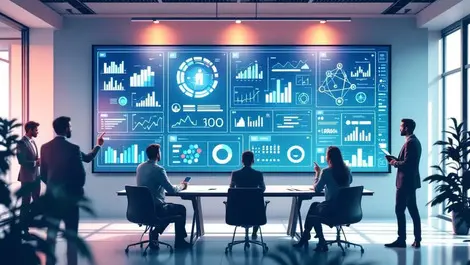 Modern office meeting ai dashboard enterprise planning scene