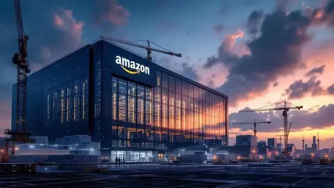 Amazon data center dusk construction cranes semiconductor wafers ai