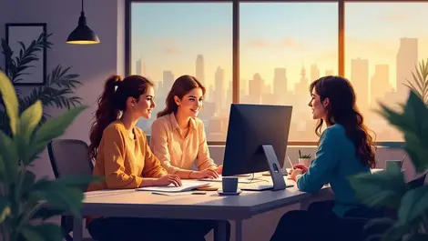 Anz modern tech office women engineers mentoring meeting scene