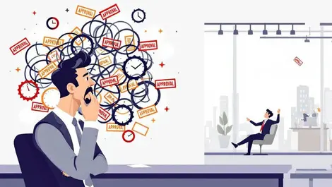 Frustrated sales manager tangled approvals clocks lost deals